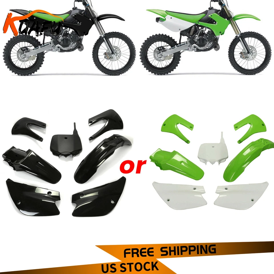 Kit de plásticos rediseñados verde y blanco/negro para Kawasaki KX85/KX100 2001-2013 Foto 1 de 2