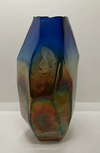 Pols Potten Cobalt Iridescent Abstract Geometric Angled Vase 9.5” Tall - Picture 1 of 22