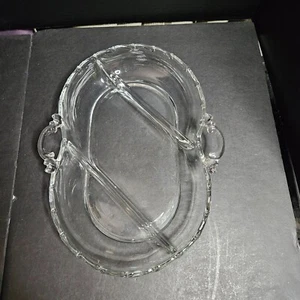 Vintage Divided Glass Rectangular Dish Handles Serving Platter - Picture 1 of 9
