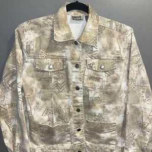 Chicos Design Tribal geknöpfte Jeansjacke Damen 0 US S 4 beige Denim aztekisch - Bild 1 von 20