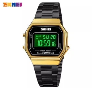 Mens Retro Classic Watch Black Gold Digital Steel Bracelet Watch Water Proof - Picture 1 of 4