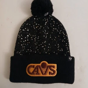 Cleveland Cavaliers 47 Brand Cuffed Knit Pom Beanie Hat Cap Sparkle Sequins - Picture 1 of 6