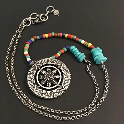 Collar medallón estilo turquesa cuentas multicolor tono plata marca Lucky 16" Foto 1 de 4