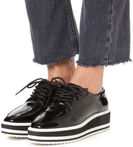 Platform Oxford Shoes Sol SANA Samantha Patent Leather Black 38 7.5 NEW $170 - Picture 1 of 9