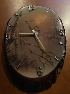 Vintage Holz geschnitzt echte Baum Wanduhr Natur, Enten, Schellack, Wohnkultur - Bild 1 von 6