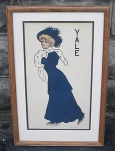 Patines para mujer universitaria YALE de Pearle Eugenia Fidler, grandes 1908 enmarcados en litografía - Imagen 1 de 9