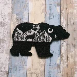 Bear Patch Embroidered Iron-on Applique Animal Badge Bling Wolf Mountain Nature - Picture 1 of 16
