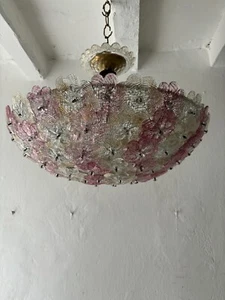 ~Big Multicolor Barovier &Toso Murano Pink Flowers RARE Glass Canopy Chandelier~ - Picture 1 of 13