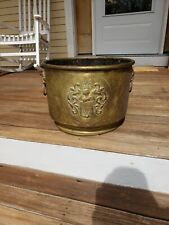 Antique Bucket Brass Lion Handles Large knight antler coat of arms 