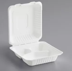 Eco Products 8" x 8" x 3" Compostable Sugarcane Bagasse 3 Part Container 200/cs - Picture 1 of 3