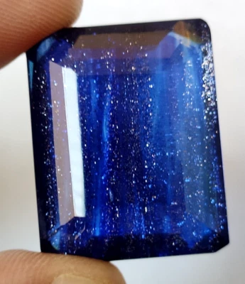82.70 Ct. Large Blue Rutile & Sunstone Emerald Cut Loose Gemstone Gift Birthday - Image 1 of 4