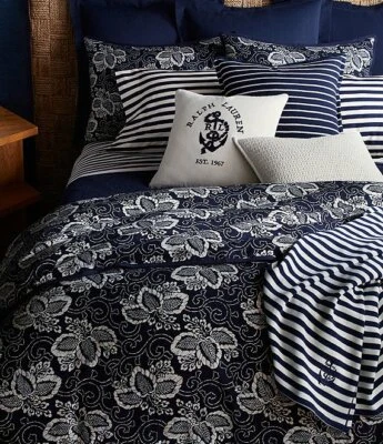 Ralph Lauren Durant Kira Batik Dark Blue/Cream Full Queen Comforter Set 5pc - Image 1 of 4