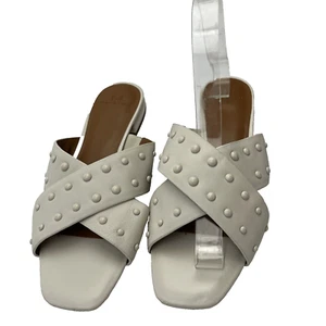 H by Halston Nora Größe 8M weiße Damen-Sandalen mit Slipper und Nieten A4520317 - Bild 1 von 19