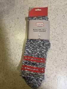 Hunter Black Red Striped Branded College Mouline Tall Boot Socks Size S/M-open