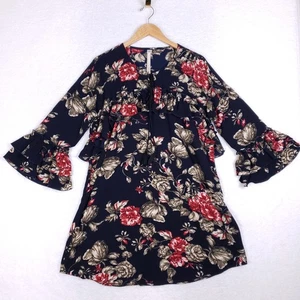 Uncle Frank Floral Bell Sleeve Dress Small Navy Red Boho Ruffle Made in USA - Bild 1 von 8