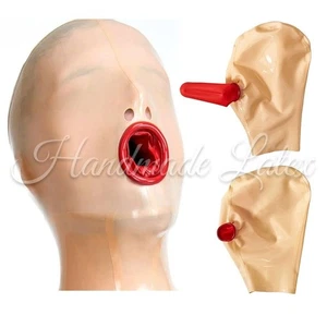 Latex Hood Rubber Mask with Red Mouth Condom Sheath Full Face Head Club Fetish - Picture 1 of 10