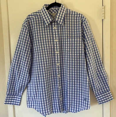 J Peterman Men’s Button up Dress Shirt Blue White Plaid NWOT Medium Long Sleeved - Image 1 of 4