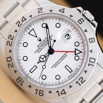 Papier Rolex Explorer II 40MM 16570 Edelstahl Gmt Datum Polar Weiß Uhr - Bild 1 von 4