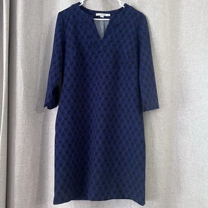 BODEN Easy Notch Tunic Shift Dress - Size 6R Navy And Black Print With Pockets - Picture 1 of 10