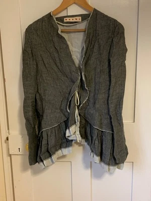 Rare, iconic Vintage Marni Deconstructed Grey Linen Jacket Size 12 - Image 1 of 4