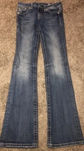 Blue Embellished/Embroidered Medium Wash Miss Me Bootcut Jeans Waist 26 - Picture 1 of 7