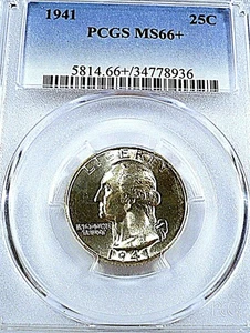 1941-P WASHINGTON Silver Quarter PCGS MS66+ / HARD TO FIND / PROOF LIKE - Picture 1 of 9