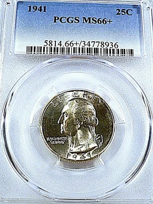 1941-P WASHINGTON Silver Quarter PCGS MS66+ / HARD TO FIND / PROOF LIKE - Image 1 of 4
