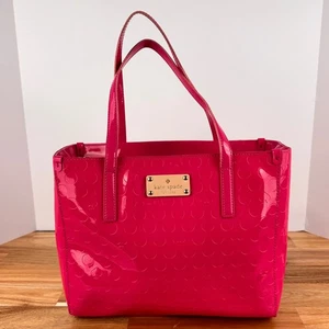 Kate Spade New York Pink Patent Leather Dot Embossed Tote Bag Purse - Picture 1 of 12