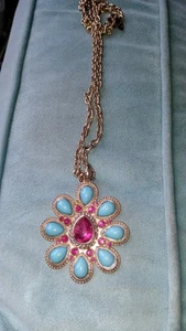 R.J. Graziano Vintage Vetro Pietra Sud Ovest Grande Ciondolo Con Collana Catena - Foto 1 di 5