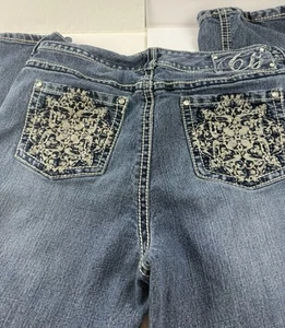 Code Bleu Jeans Women's 14/31 Marielle Slim Straight Blue Denim Bling Rhinstones - Picture 1 of 14
