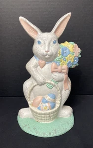 Vtg Midwest Imports Cast Iron Doorstop Bunny Rabbit Flowers Basket Eggs Taiwan - Picture 1 of 5