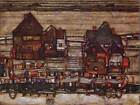 Egon Schiele Houses With Laundry Lines Suburban Old Art Painting Print 820Omb