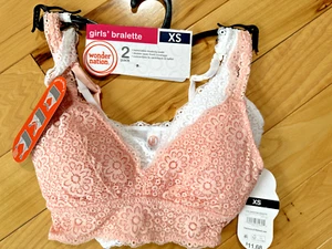 Wonder Nation Mädchen Spitze wandelbar Bralette 2 Stück Pfirsich/Weiß Farben Größe XS - Bild 1 von 5
