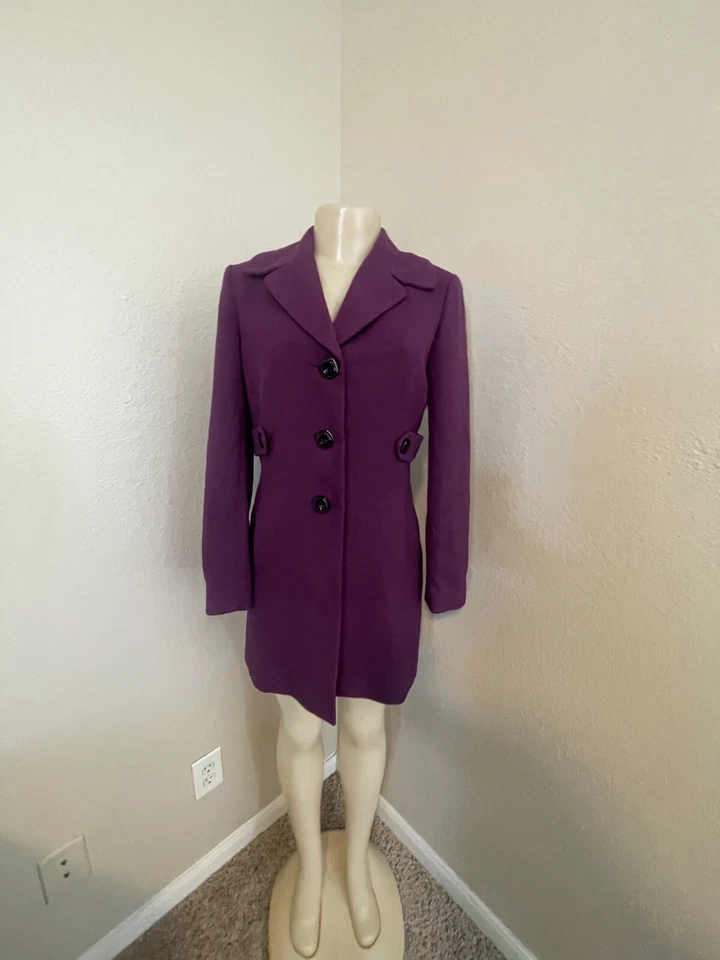 Kasper Pea Coat Womens 4 Purple Lined Stretch Long Sleeve Notch Lapel Outwear - Image 1 of 4