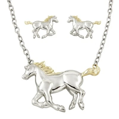 Pendientes Collar Colgante Plata Oro Vaquera Western Horse Rodeo Kentucky Cadena Foto 1 de 2