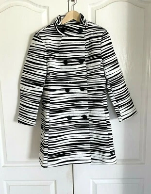 Nuevo Abrigo Ann Taylor Mujer Negro Blanco Estampado Cebra Doble Pecho Cuello Simulado M Foto 1 de 4