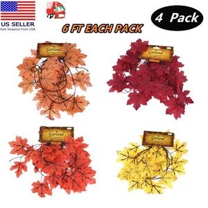 4 Pack Fall Garland Maple Leaf 6ft Foliage Mantle Vine Door Wall Decor Autumn - Picture 1 of 9