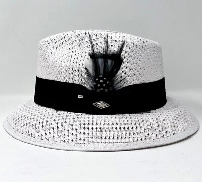 Whittier Viejo Lowrider Fedora Straw Hat Mens White With Black & White Feather - Image 1 of 4