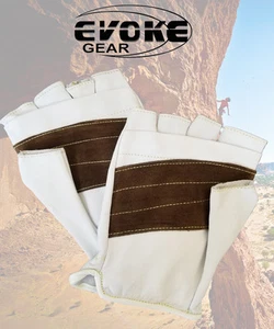 EVOKE GEAR LEATHER RAPPELLING HALF FINGER GLOVE REINFORCEMENT WITH KEVLAR THREAD - Picture 1 of 4