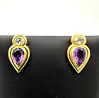 Yellow Gold Earrings Solid 18K Amethyst and Diamonds Roses Coronè Vintage Italy
