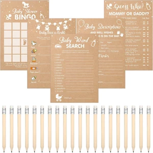 145 Pcs Rustic Baby Shower Games for Girl and Boy 5 Games Set Baby Shower Games - Picture 1 of 12