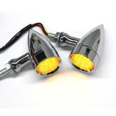 Amber Chrome Motorcycle Turn Signals LED Indicators Lights Bright Running Bullet - Image 1 of 4