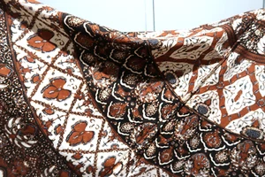 Vintage NEW Old Stock 198cm Wide Brown Batik Cotton Tablecloth & 12 Serviettes - Picture 1 of 6