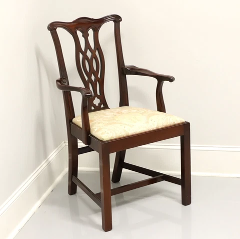 Late 20th Century Solid Mahogany Straight Leg Chippendale Armchair Cover