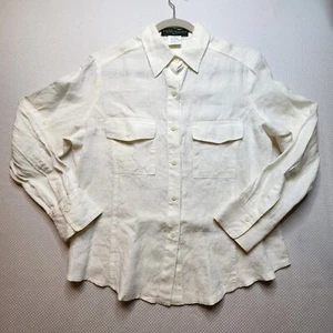 Harve Benard Damen Top Shirt Größe 12 Elfenbein Knöpfe Brusttaschen 100 % Leinen - Bild 1 von 9