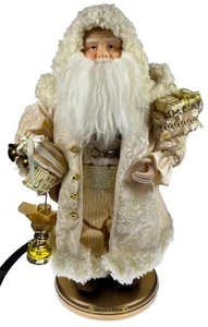 Große 17" Heiligabend weiß gold Nikolaus Weihnachtsmann Figur mit Holzsockel - Bild 1 von 14