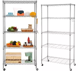 5/6 Tier Metal Storage Rack on Wheels Shelving Wire Shelf Kitchen Bathroom Unit - Picture 1 of 62