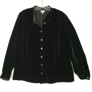 J. Jill Velvet Blouse Tunic Button-Up Black Rayon/Silk Blend size L Ruffled - Picture 1 of 13