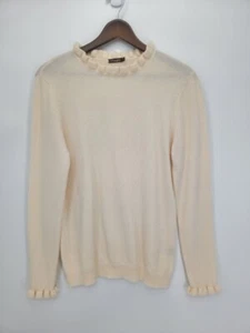 J McLaughlin Damen 100% Kaschmir Pullover Rüschenbesatz Elfenbein Größe Medium - Bild 1 von 4