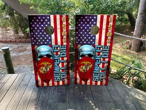 IMPERMEABILE E SBIADITO Cornhole Board Wraps / bandiera USA e supporto militare - Foto 1 di 3